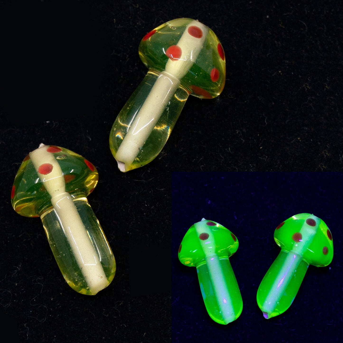 OUTLET 10 grams Lampwork Handmade Beads Mushroom, 25 x 9 mm, Transparent Yellow Red (80130-red), Glass, Czech Republic