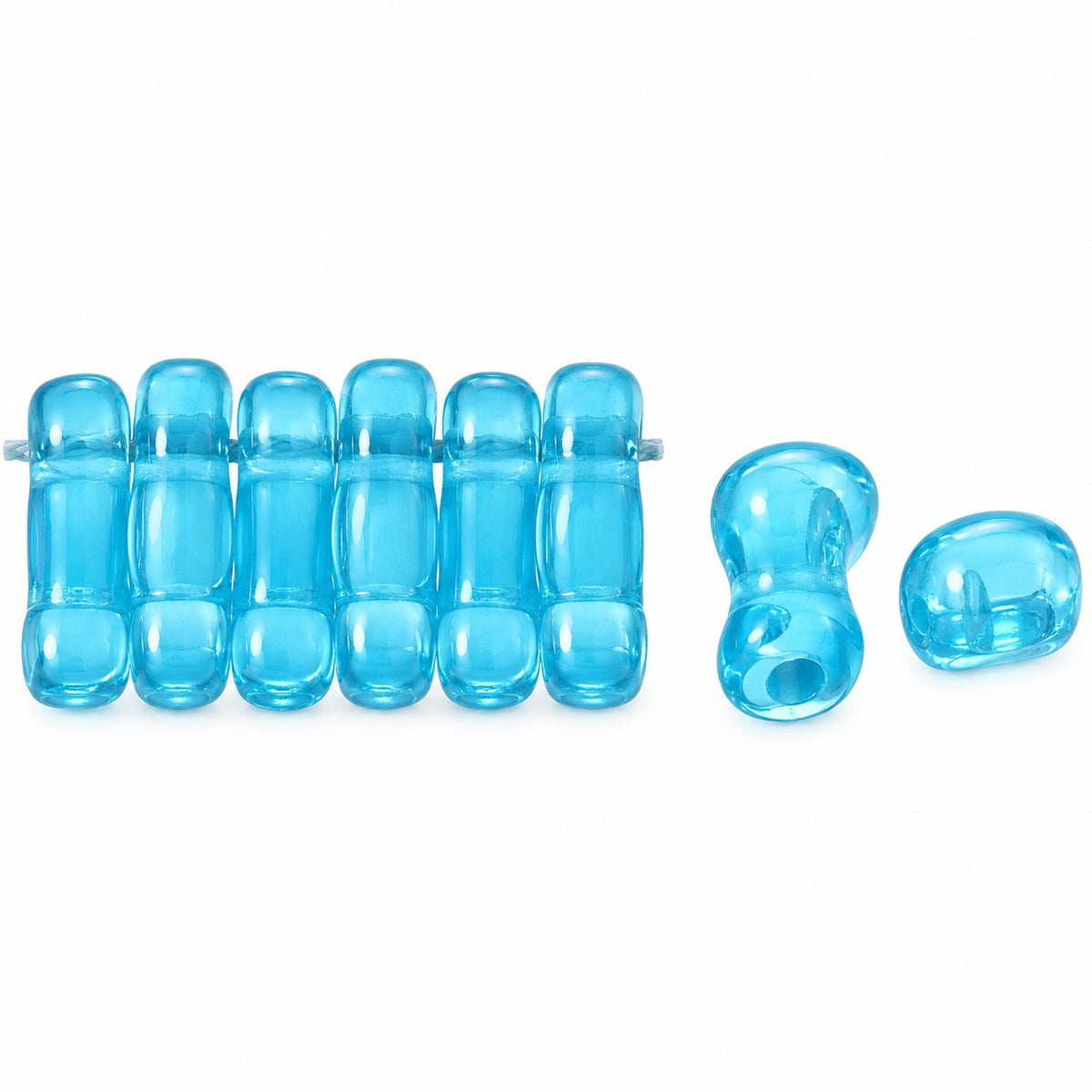2-Hole Pressed Beads, Aqua Matte (60030-84110), Glass, Czech Republic
