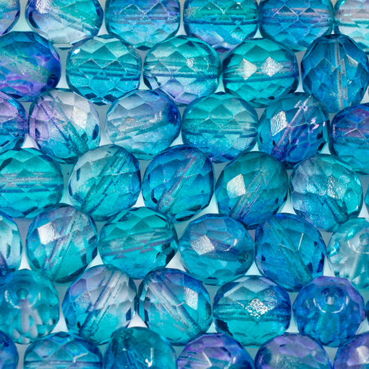 OUTLET 10 grams Faceted Round Fire Polished Beads, 10 x 10 mm, Crystal Blue Purple (00030-blue-purple), Glass, Czech Republic