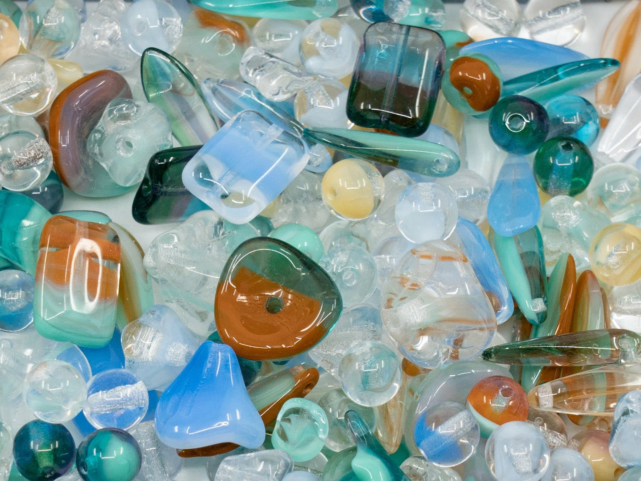OUTLET Mix Of Unique Czech Bohemia Glass Pressed Beads,  mm, Glass, Czech Republic