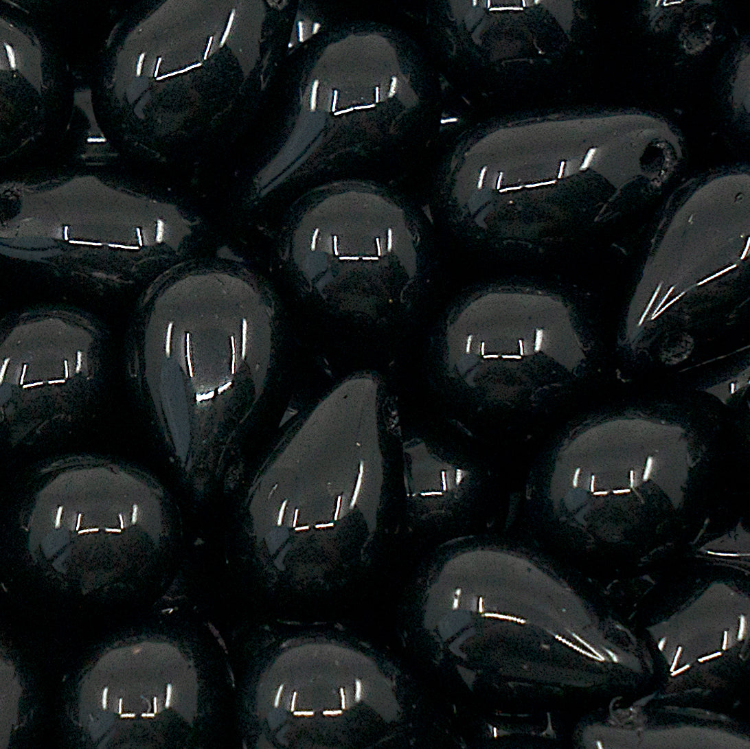 OUTLET 10 grams Drop Beads, 6 x 9 mm, Black (23980), Glass, Czech Republic