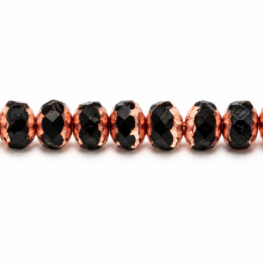 Rondelle Faceted Fire Polish Beads, Black 27100 (23980-27100), Glass, Czech Republic