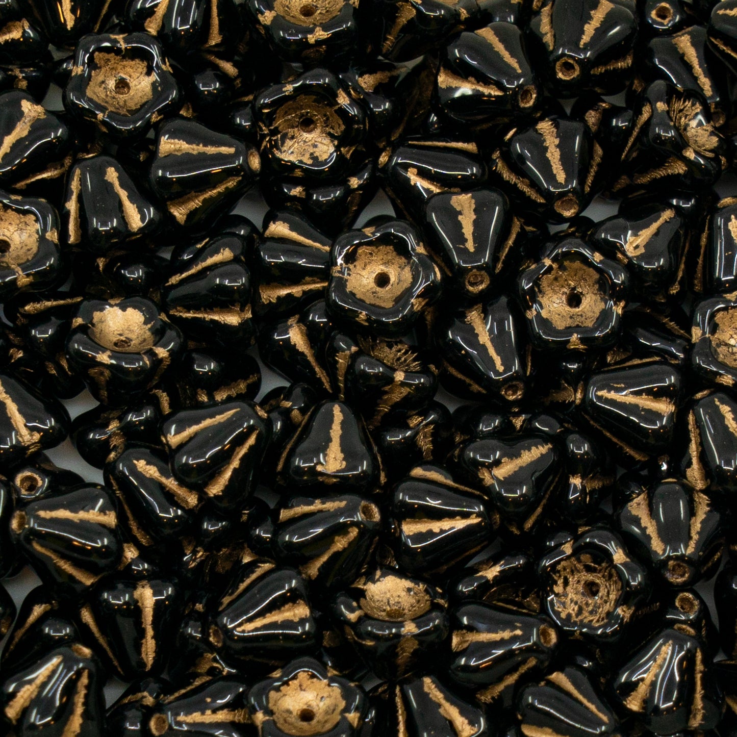 奥特莱斯 250克 铃铛花珠，6 x 8毫米，黑金内衬 (23980-54302)，玻璃，捷克共和国