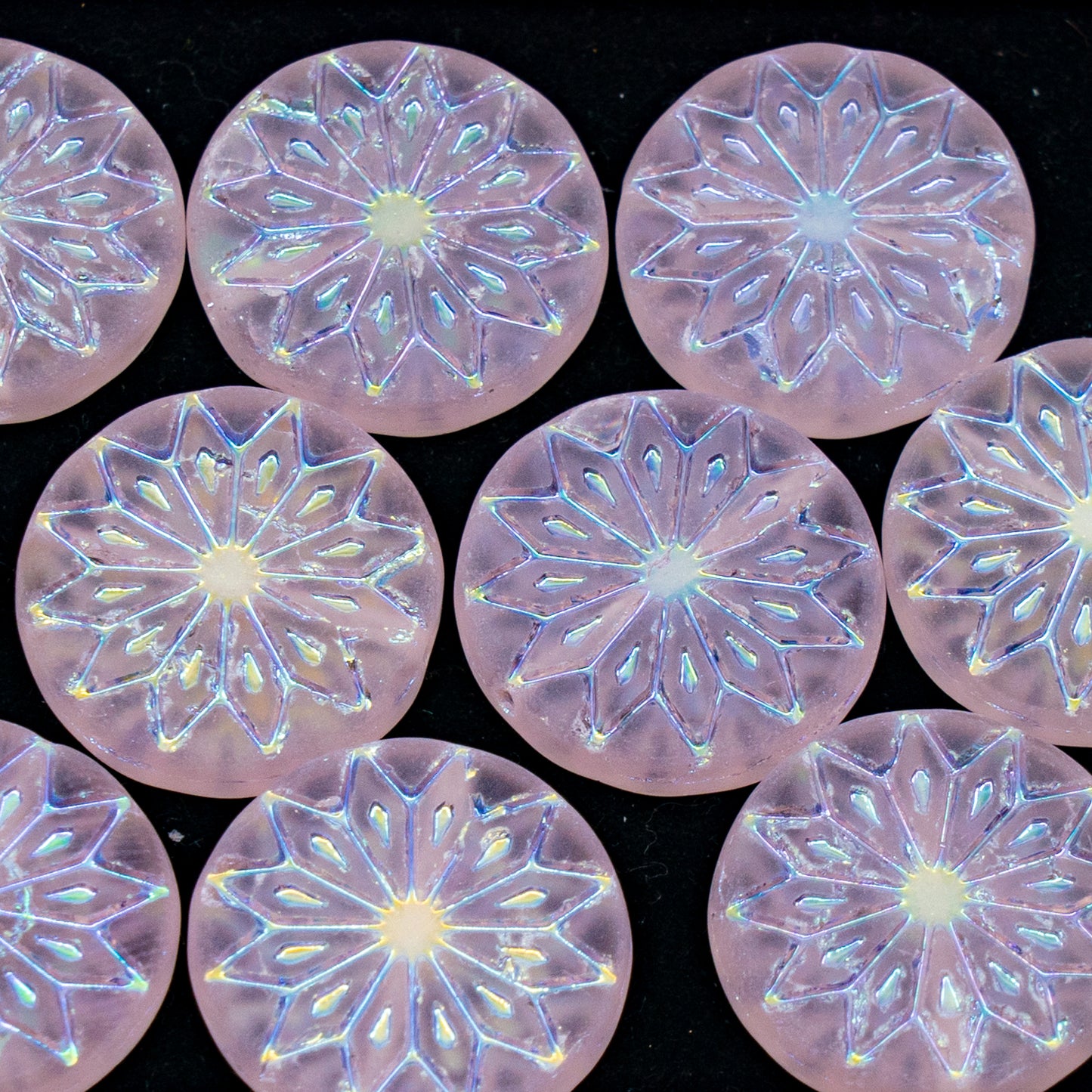 OUTLET 250g/50g Origami Flower Beads, 18 x 18 mm, Transparent Pink Ab Full (2X Side) Matte (70100-28703-84100), Glass, Czech Republic
