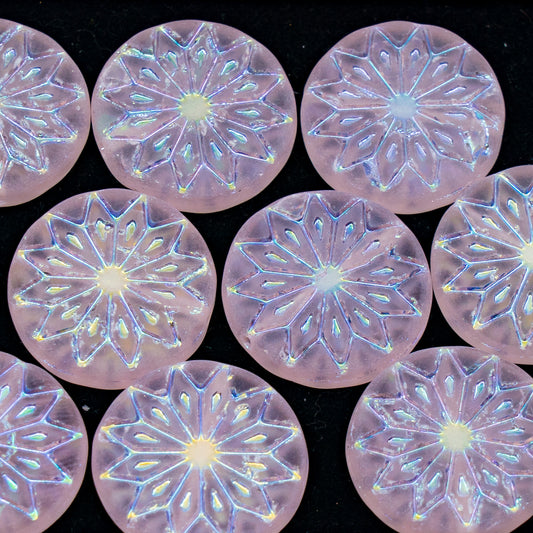 OUTLET 250g/50g Origami Flower Beads, 18 x 18 mm, Transparent Pink Ab Full (2X Side) Matte (70100-28703-84100), Glass, Czech Republic