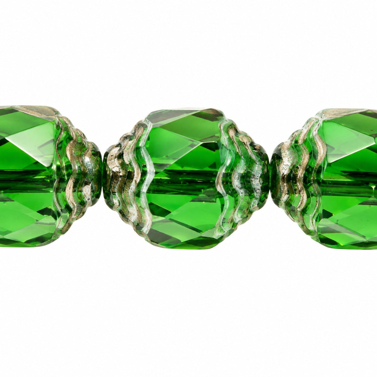 Special Cut Faceted Fire Polished Beads, Transparent Green Stain Strong (50140-86805), Glass, Czech Republic