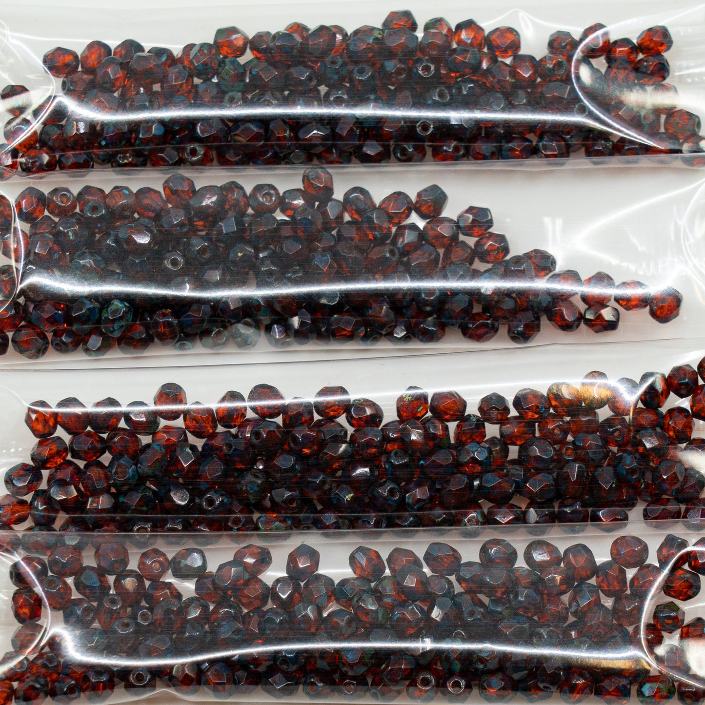 OUTLET 10 grams Faceted Round Fire Polished Beads, 4 x 4 mm, Transparent Orange Travertin (90020-86800), Glass, Czech Republic