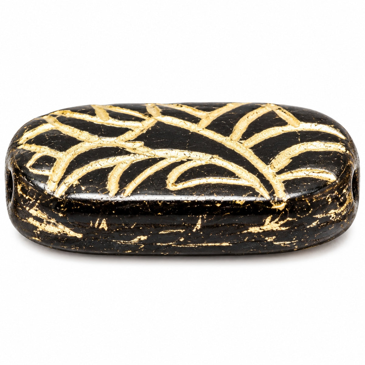 Oval With Ornament Beads, Black Gold Lined (23980-54202), Glass, Czech Republic