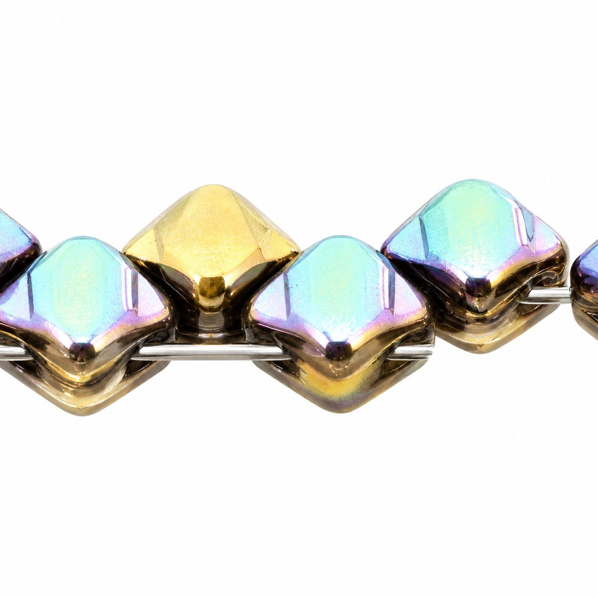 Silky 2-Hole Square Beads, Crystal 98557 (00030-98557), Glass, Czech Republic