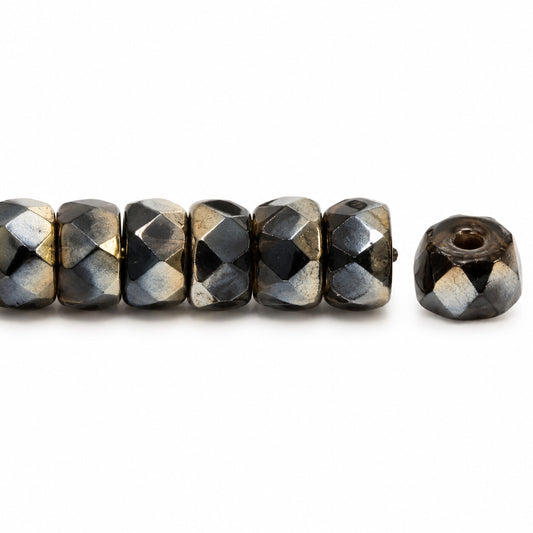 Faceted Special Cut Beads Rondelle, Black Crystal Bronze Capri (23980-22601), Glass, Czech Republic