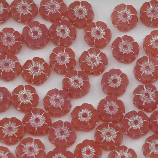 OUTLET 250g/50g Table Cut Hawaii Flower Beads, 8 x 8 mm, Opal Pink Pink Lined (71010-54321), Glass, Czech Republic