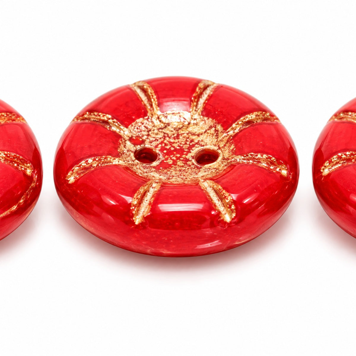 Button Pressed 2-Hole Beads, Opaque Red Copper Lined (93200-54307), Glass, Czech Republic