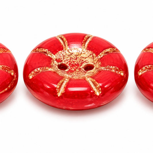 Button Pressed 2-Hole Beads, Opaque Red Copper Lined (93200-54307), Glass, Czech Republic
