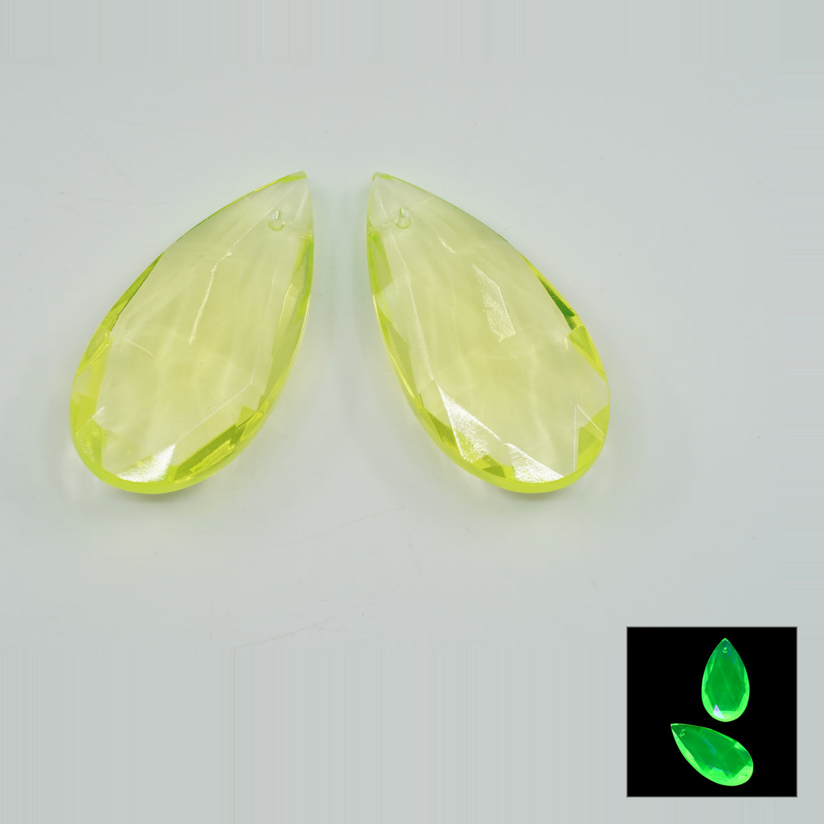 1 pc Uranium Chandelier Trimming Long Teardrop Pendant (approx. 56x27mm), Yellow, Hand Cut and Polished Glass, Czech Republic, OUTLET
