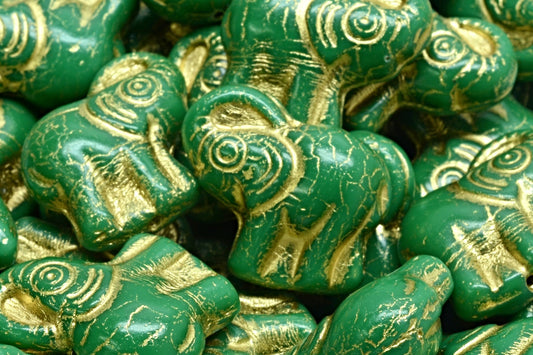 Elephant Beads, Opaque Green Gold Lined (53230-54302), Glass, Czech Republic