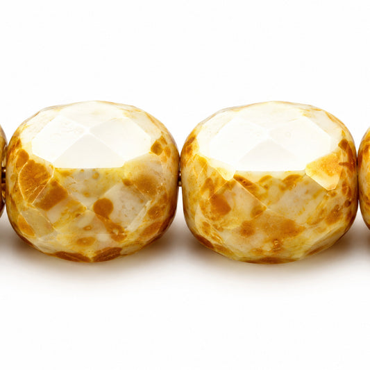 Cut & Faceted Fire Polished Beads, Chalk White Travertin (03000-86800), Glass, Czech Republic