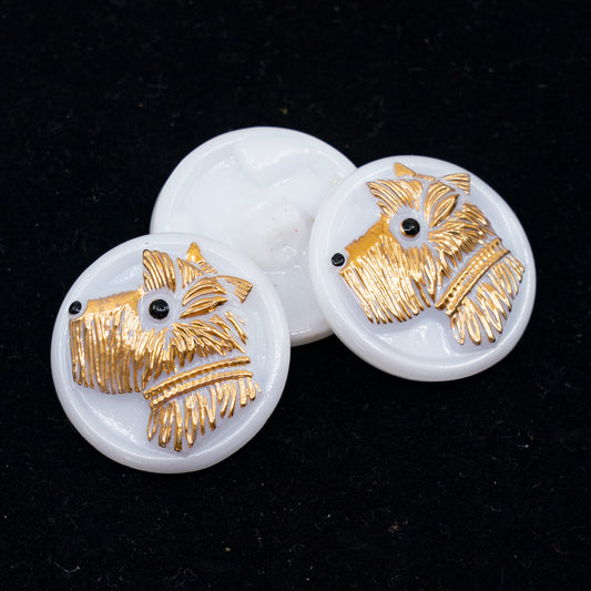 OUTLET 1 pcs Handmeade Buttons, s10 x 22 mm, White Dog Gold (hite-dog-gold), Glass, Czech Republic