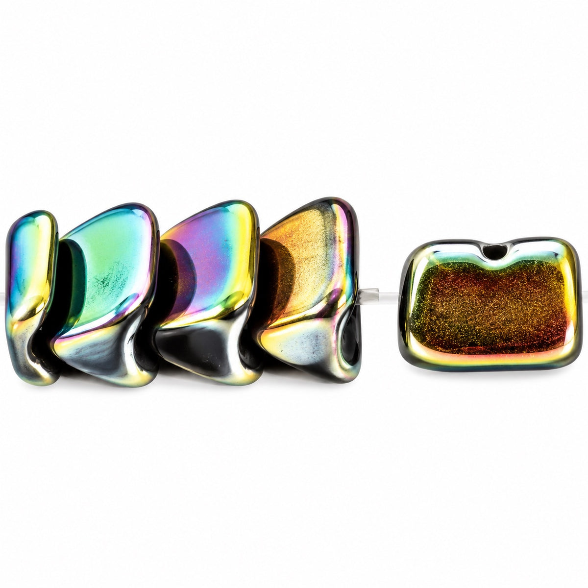 Dome Beads With Middle Hole, Black 28103 (23980-28103), Glass, Czech Republic