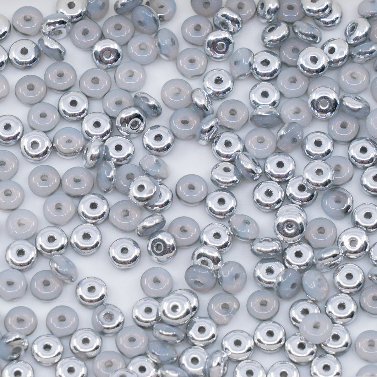 OUTLET 10 grams Space Disk Beads, 4 x 4 mm, White Crystal Silver Half Coating (02010-27001), Glass, Czech Republic