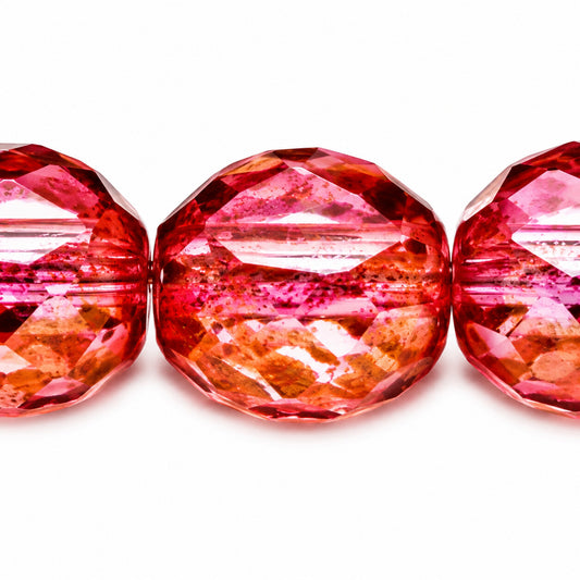 Cut & Faceted Fire Polished Beads, Crystal Luster Red Full Coated (00030-14495), Glass, Czech Republic