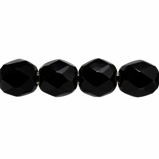 Shutter Cut Faceted Fire Polish Beads, Black (23980), Glass, Czech Republic