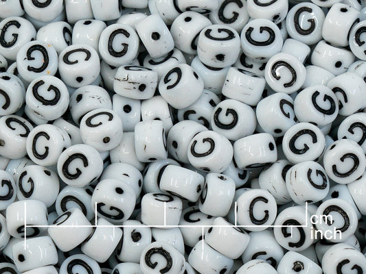 OUTLET 250g Pressed Czech Glass Letter Number Beads, 6 x 6 mm, (g), White Black Lined, Glass, Czech Republic