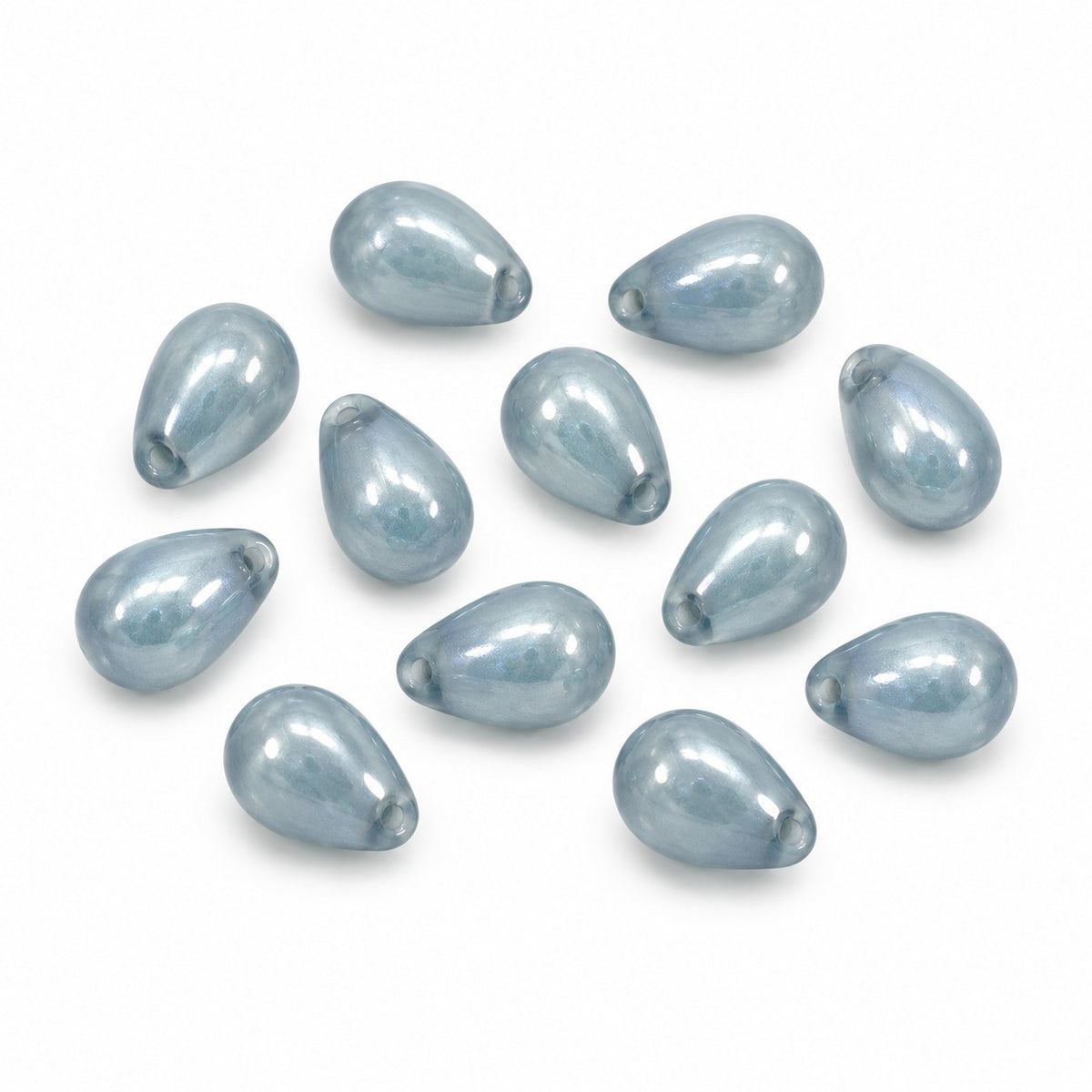 Drop Beads, Opal White Luster Blue Full Coated (01000-14464), Glass, Czech Republic