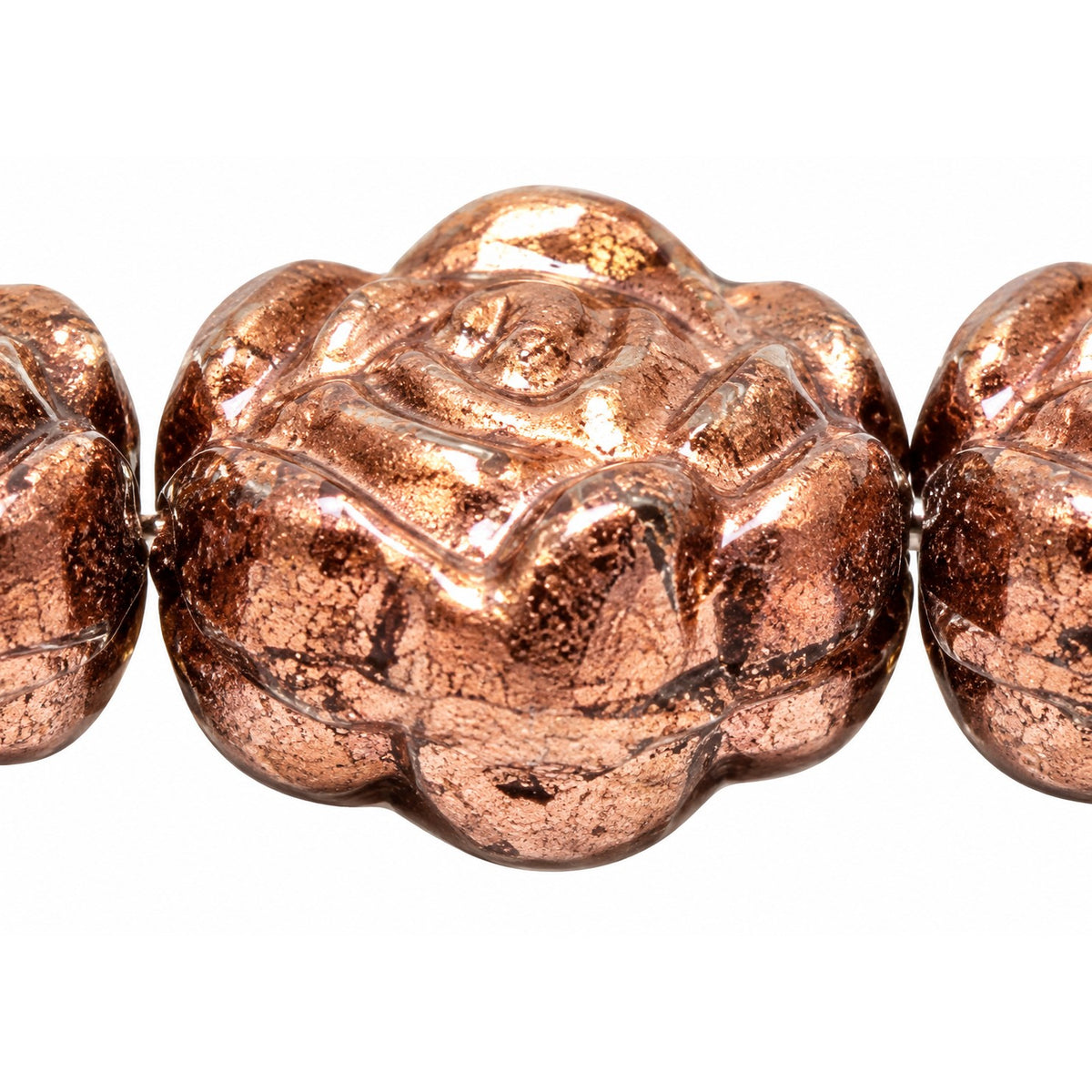 Flat Rose Flower Beads, Black Bronze (23980-14415), Glass, Czech Republic
