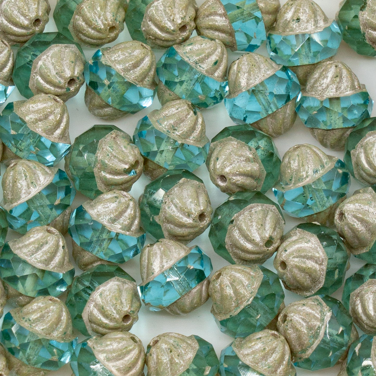 OUTLET 10g Faceted Special Cut Beads, 11 x 10 mm, Transparent Aqua Antique Silver Patina (60000-81002), Glass, Czech Republic