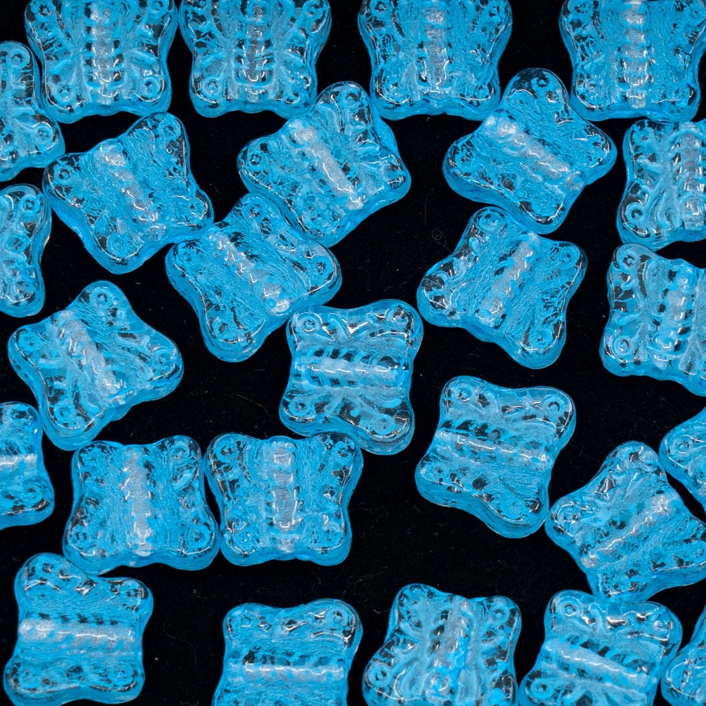 OUTLET 250 grams Pressed Beads Butterflies, 12 x 12 mm, Crystal Blue Lined (00030-54323), Glass, Czech Republic