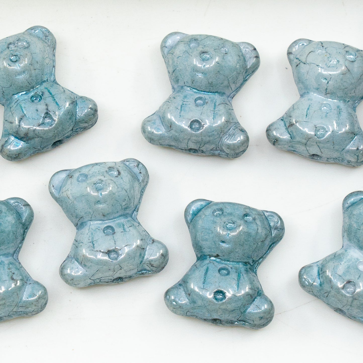 OUTLET 250 grams Cute Bear Beads, 20 x 9 mm, White Luster Green Full Coated (02010-14457), Glass, Czech Republic
