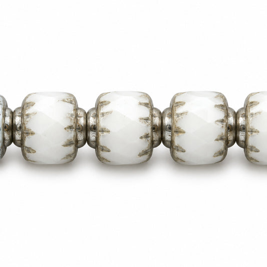 Cathedral Faceted Fire Polished Beads, White Platin (02010-13702), Glass, Czech Republic
