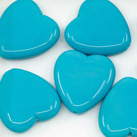 OUTLET 10 grams Heart Beads, 24 x 22 mm, Turquoise Blue (63030), Glass, Czech Republic