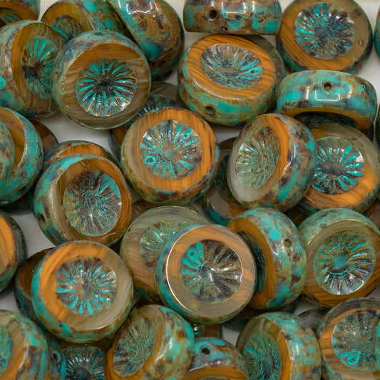 OUTLET 10克 桌面切割心形珠，12 x 12毫米，R8193 洞石绿松石斑点（r8193-86800-33310），玻璃，捷克共和国