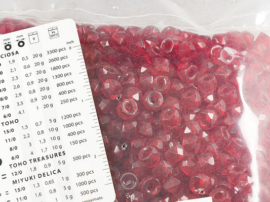 OUTLET 250g Faceted Fire Polished Pony Bagel Beads Pony Bagel, 9 x 6 mm, Ruby Red (90080), Glass, Czech Republic