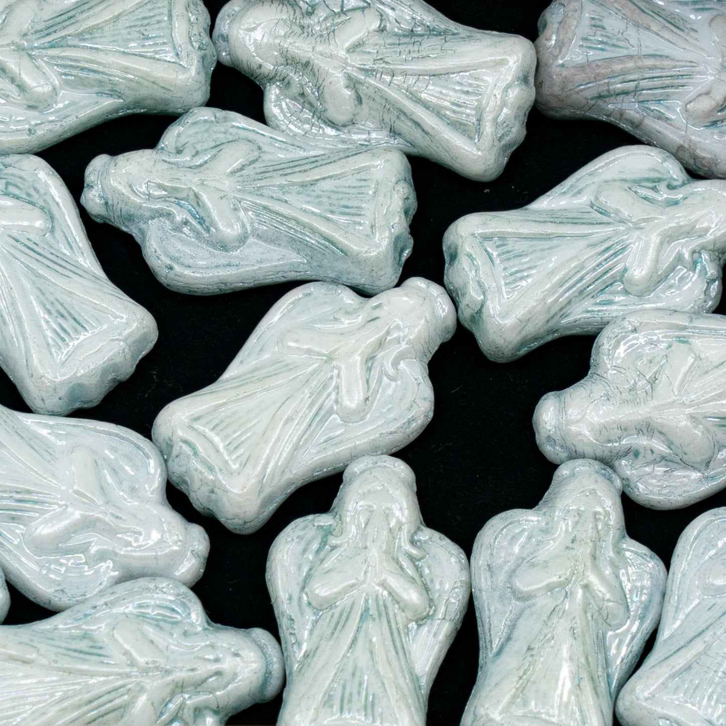 OUTLET 250g/50g Angel Beads, 23 x 13 mm, White Luster Green Full Coated (02010-14457), Glass, Czech Republic