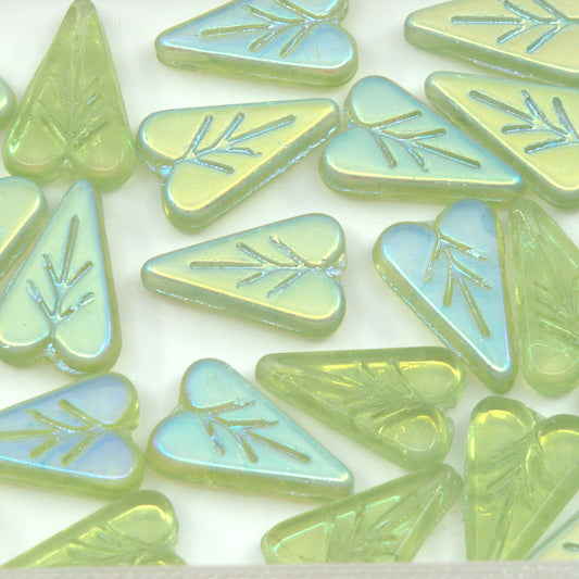 OUTLET 250g/50g Heart Leaf Bead, 16 x 11 mm, Transparent Green Ab (50400-28701), Glass, Czech Republic