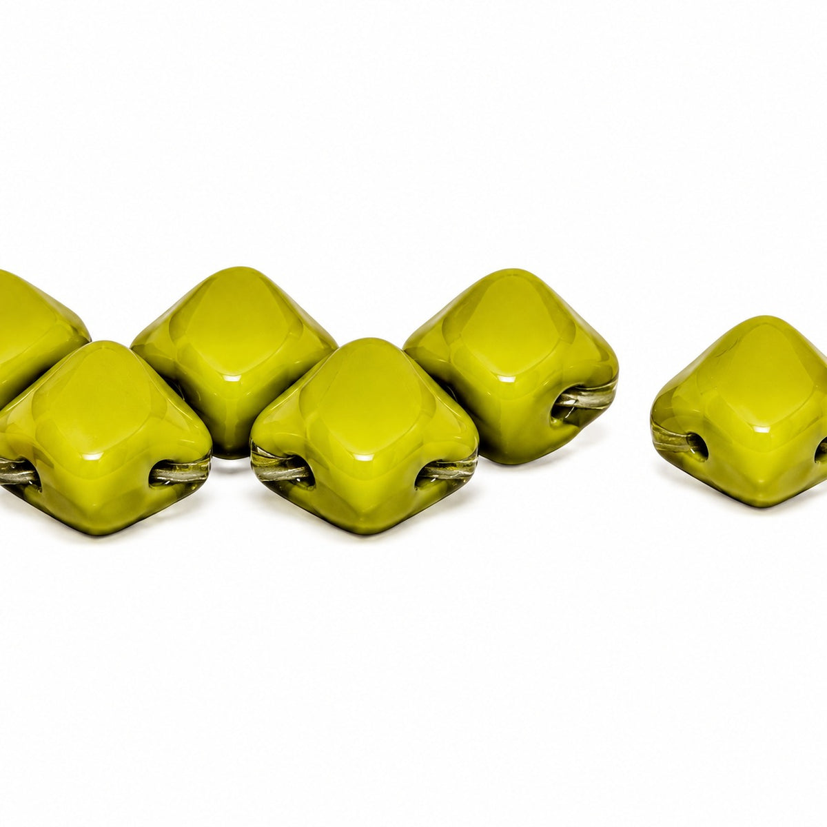 Silky 2-Hole Square Beads, Opaque Green (53400), Glass, Czech Republic