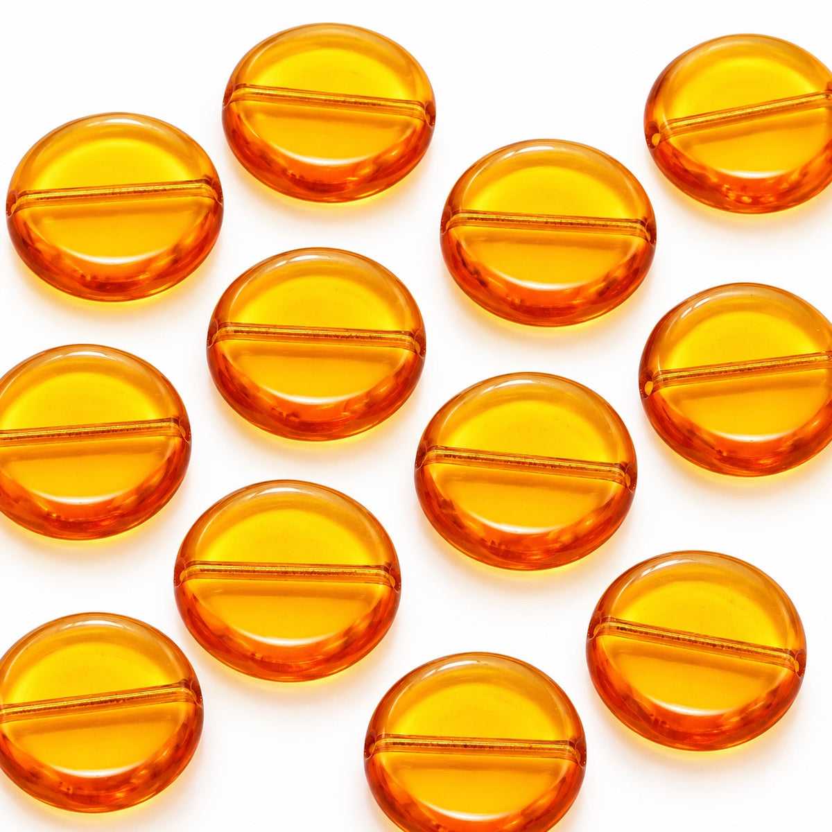 Flat Round Coin Beads, Transparent Orange (10060), Glass, Czech Republic