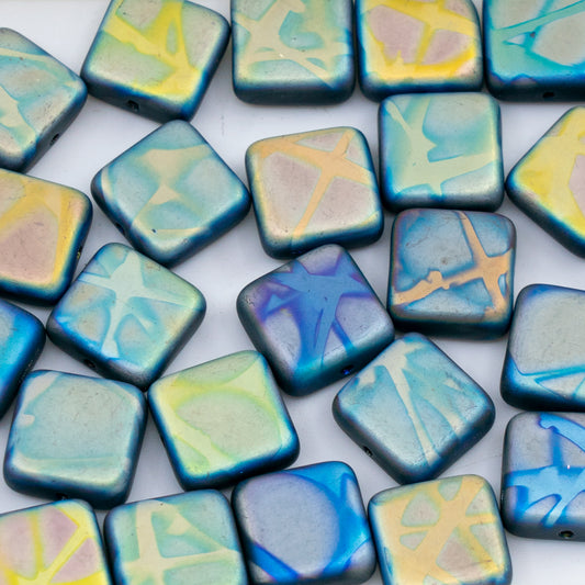 OUTLET 250g/50g Square Beads, 10 x 10 mm, Batika Mixed Colors 228 (BATIKA-MIX-228), Glass, Czech Republic