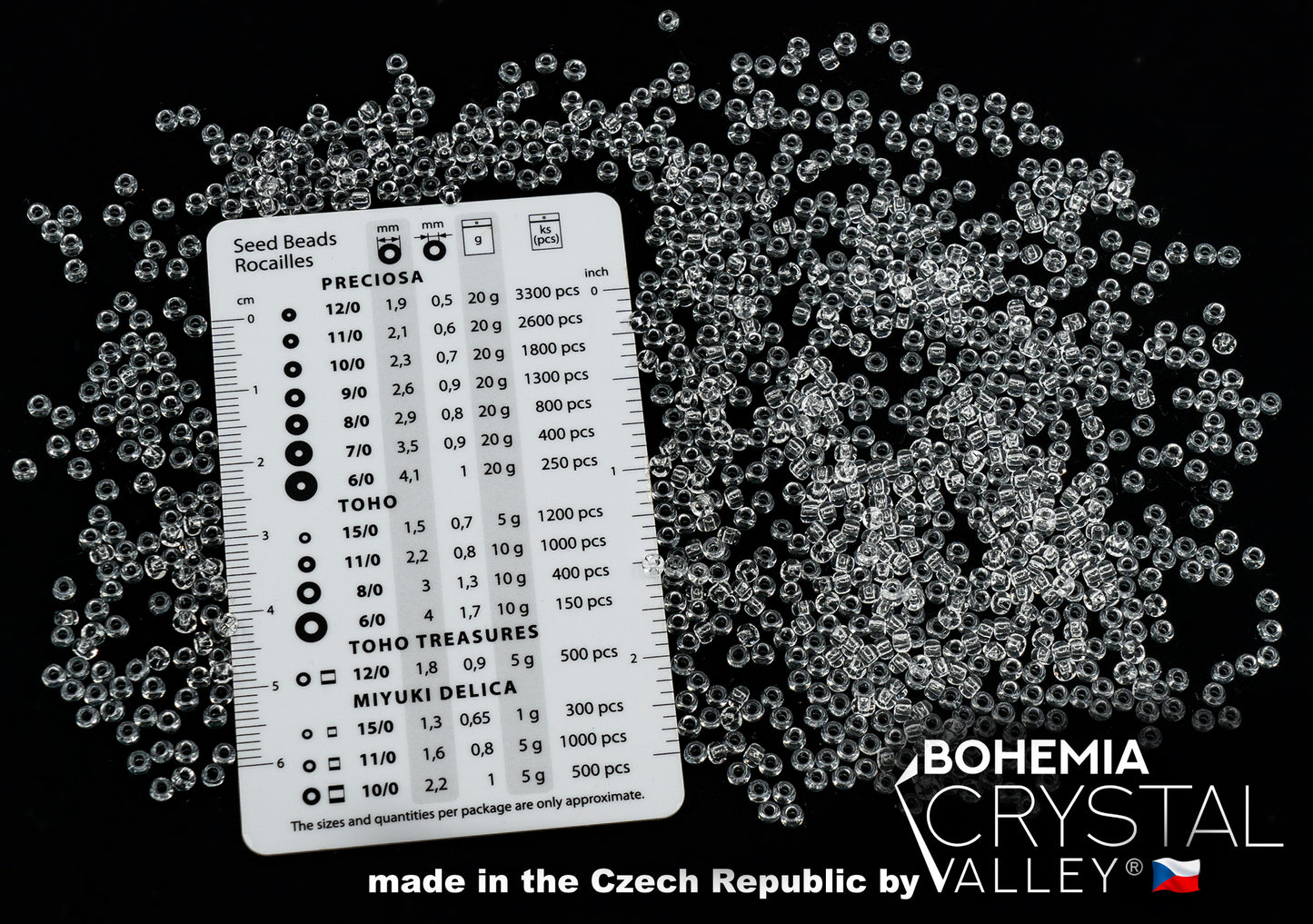 Preciosa Ornela Seed Beads, Transparent colorless Crystal 00050