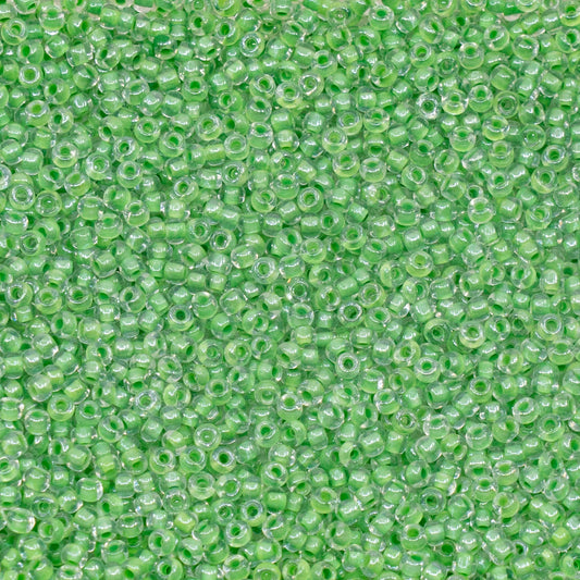 OUTLET 10 grams Preciosa Ornela Seed Beads, Round Hole, Loose, 10/0, crystal, colour lined green, sfinx (38657), Glass, Czech Republic