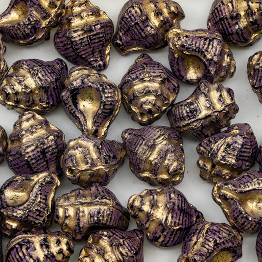 OUTLET 10 grams Murex Shell Beads, 15 x 12 mm, Purple Gold Lined, Glass, Czech Republic