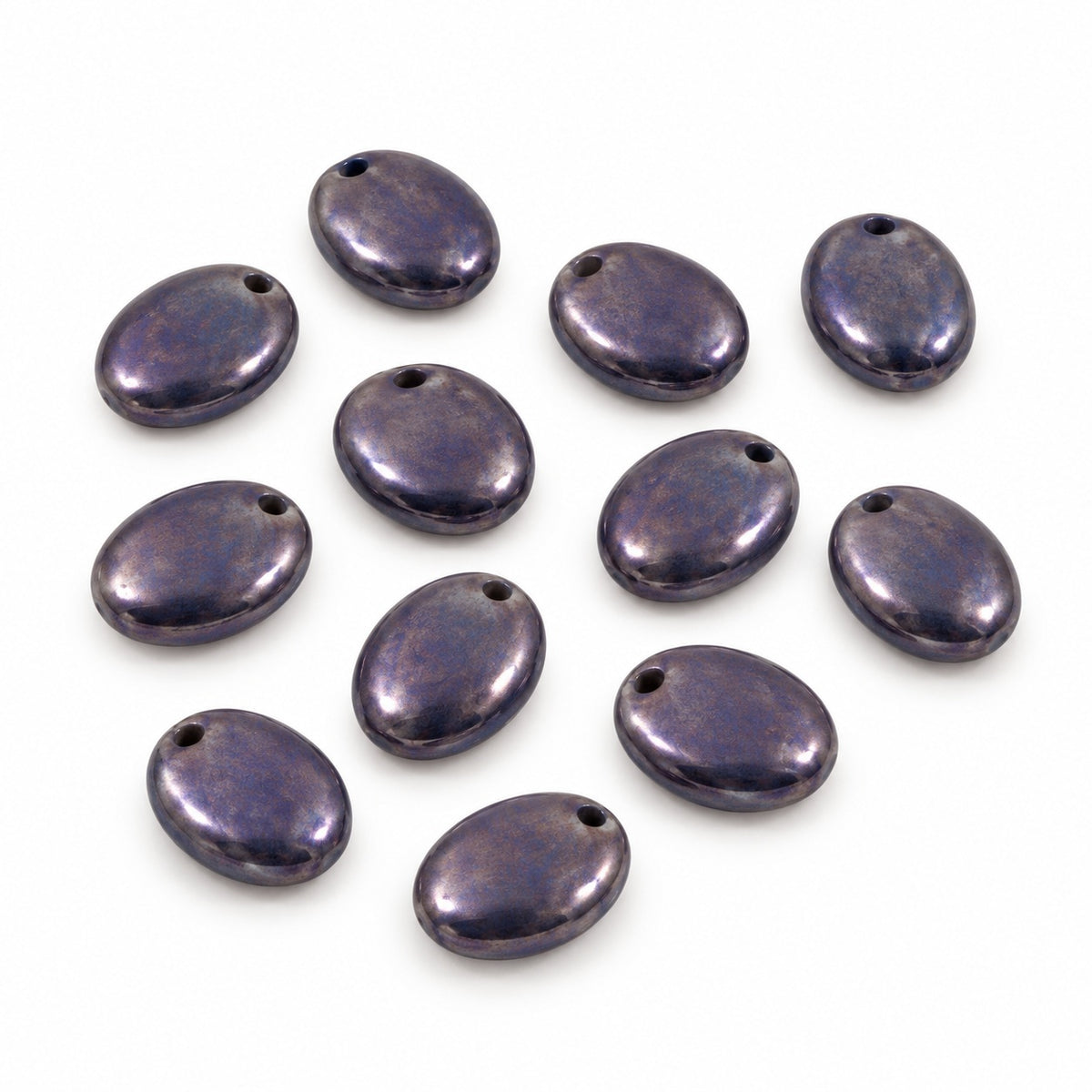 Oval Lentil Beads, Opaque Blue Stain With Luster Blue (33050-65431), Glass, Czech Republic