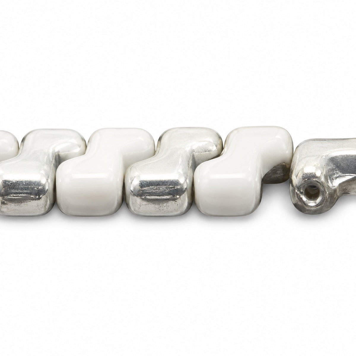 2-Hole Pressed Beads, Chalk White Crystal Silver Half Coating (03000-27001), Glass, Czech Republic