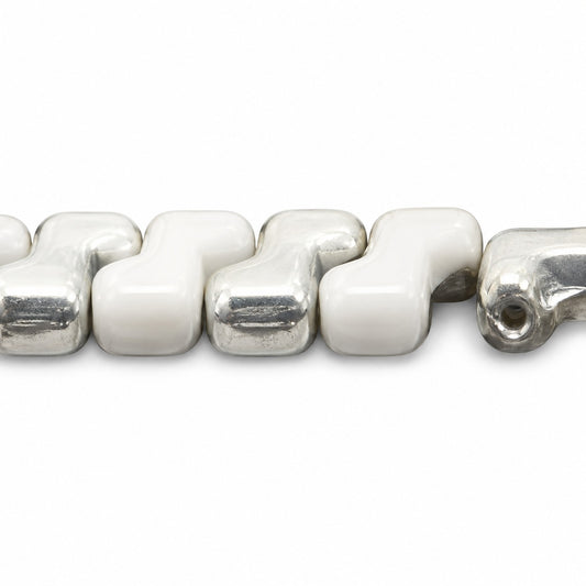 2-Hole Pressed Beads, Chalk White Crystal Silver Half Coating (03000-27001), Glass, Czech Republic