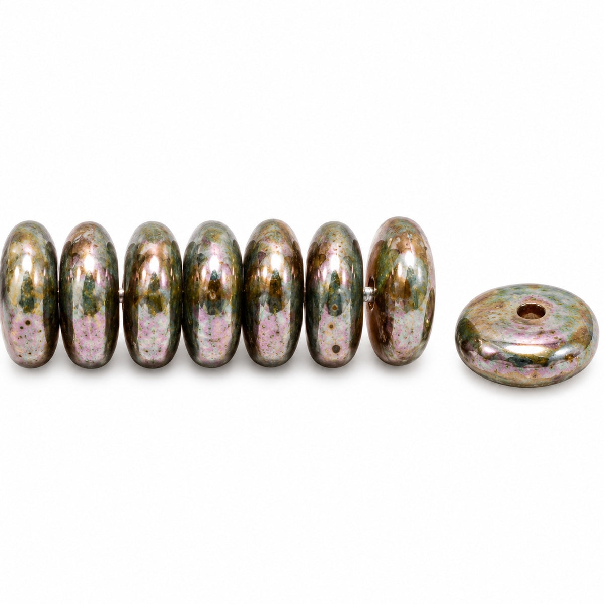 Space Disk Beads, Opal White Stain With Luster Blue (01000-65431), Glass, Czech Republic