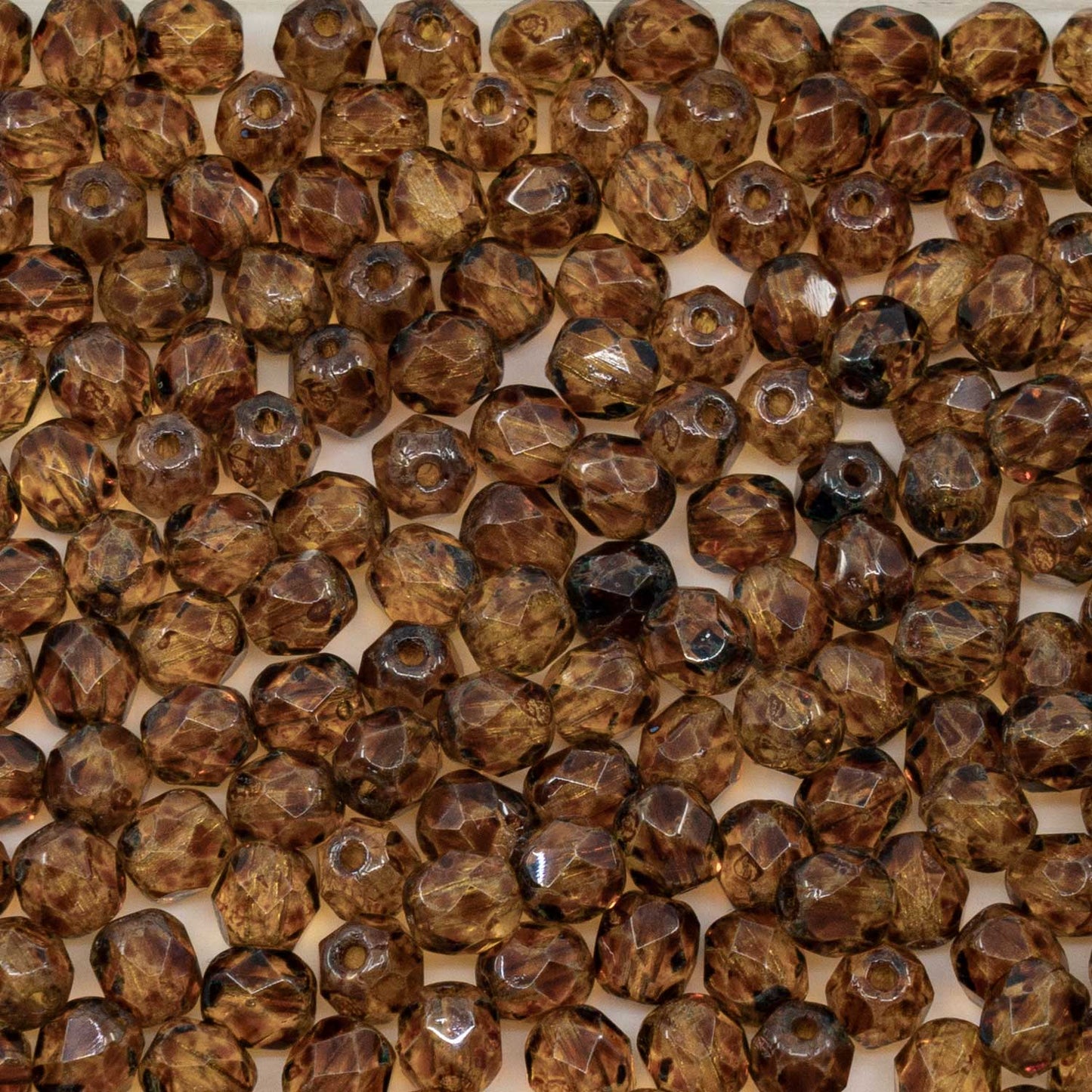 OUTLET 250g Faceted Fire Polished Round Beads, 5 x 5 mm, Crystal Travertin Strong (00030-86805), Glass, Czech Republic