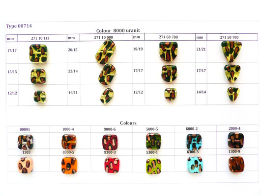 30 pcs Lampwork Beads 714 / Flat Square/Rectangle (271-10-111), Handmade, Preciosa Glass, Czech Republic
