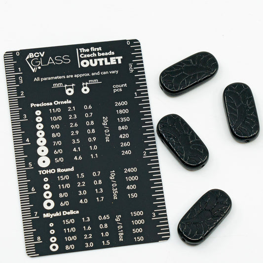 OUTLET 10 grams Rectangle With Ornament Pressed Glass Beads, 18 x 9 mm, Black (23980), Glass, Czech Republic